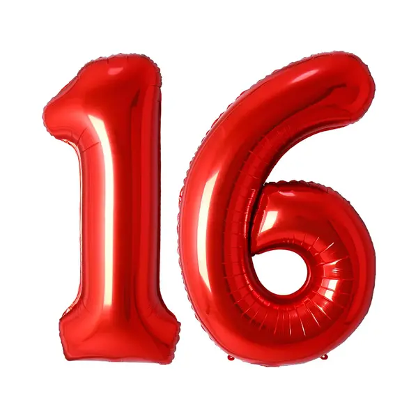 Q2P Ballon Cijfer 16 Jaar Rood Folie Ballon Verjaardag Versiering Cijfer Ballonnen Feest Versiering Met Rietje - 36Cm thumbnail