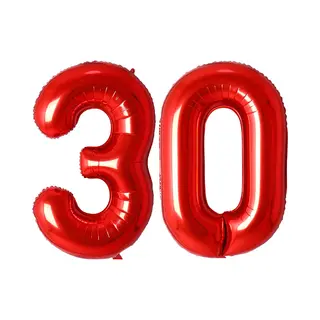 Q2P Ballon Cijfer 30 Jaar Rood Helium Ballonnen Verjaardag Versiering Cijfer Ballonnen Feest Versiering Met Rietje - 70Cm