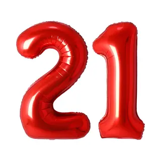 Q2P Ballon Cijfer 21 Jaar Rood Helium Ballonnen Verjaardag Versiering Cijfer Ballonnen Feest Versiering Met Rietje - 86Cm