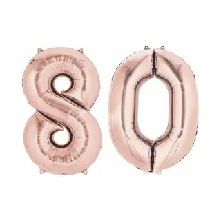 Q2P Ballon Cijfer 80 Jaar Rose Goud Helium Ballonnen Verjaardag Versiering Cijfer Ballon Feest Versiering Met Rietje - 86Cm