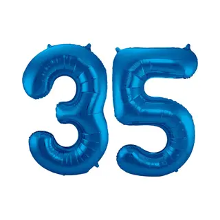 Q2P Ballon Cijfer 35 Jaar Blauw Helium Ballonnen Verjaardag Versiering Cijfer Ballon Feest Versiering Met Rietje - 86Cm
