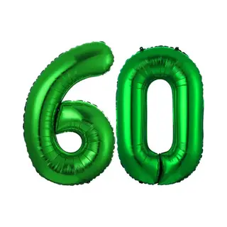 Q2P Ballon Cijfer 60 Jaar Groen Helium Ballonnen Verjaardag Versiering Cijfer Ballon Feest Versiering Met Rietje - 86Cm