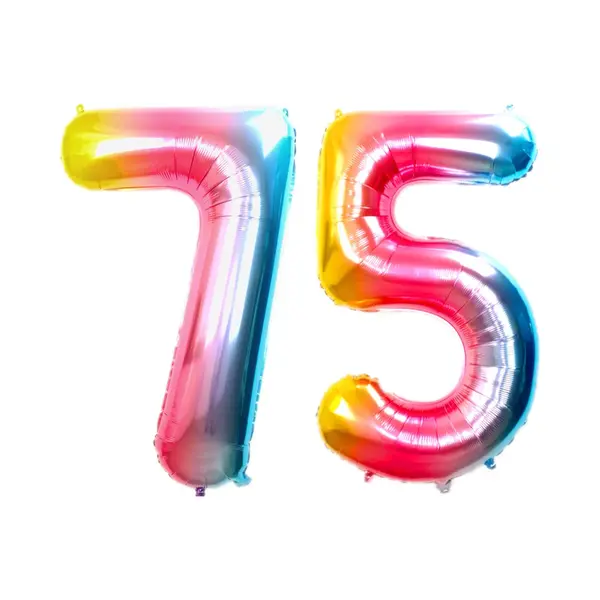 Q2P Ballon Cijfer 75 Jaar Regenboog Helium Ballonnen Verjaardag Versiering Cijfer Ballon Feest Versiering Met Rietje - 86Cm thumbnail