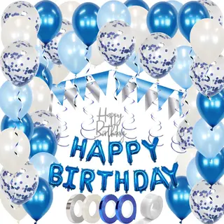 Q2P Blauwe & Witte Helium Ballonnen Slingers Verjaardag Versiering Happy Birthday Ballon Kinder Feestpakket Blauw - 53 St
