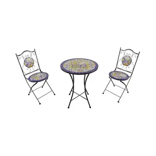 Axi Amélie Bistroset 3-teilig Mit Mosaik Design In Blau/Gelb | Bistrotisch Mit 2 Stühlen | Bistro Gartenmöbel Set Für Garten/Balkon/Terrasse |