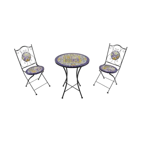 Axi Amélie Bistroset 3-teilig Mit Mosaik Design In Blau/Gelb | Bistrotisch Mit 2 Stühlen | Bistro Gartenmöbel Set Für Garten/Balkon/Terrasse | thumbnail