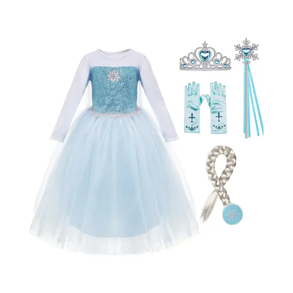 Frozen Verkleedkleding - Het Betere Merk Prinsessenjurk Meisje - Elsa Jurk - Verkleedkleding Meisje - Prinsessenkroon - 98/104 - Toverstaf thumbnail