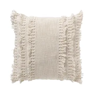 Dutch Decor Fara - Sierkussen 45x45 Cm - 100% Katoen - Met Franjes - Snow White - Wit - Inclusief Binnenkussen - Luxe Kussens Voor Woonkamer & Bank