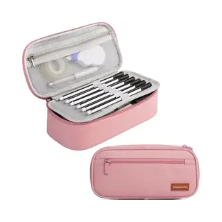 PrimeAmbition Etui - Roze - Groot - 22x12x7cm - Voor School, Jongens, Meisjes & Volwassenen - Pennenzak - Pennenetui