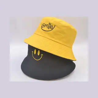 Reversible Bucket Hat - Vissershoedje - Zonnehoed - Smiley - Geel/zwart - Omkeerbaar
