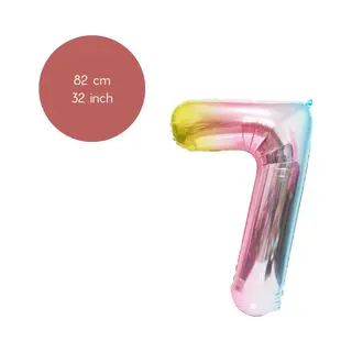 Fienosa Cijfer Ballonnen Nummer 7 - Regenboog Kleuren - 82 Cm - Helium Ballon - Leeftijd Verjaardag - Verjaardagsballon - Verjaardag