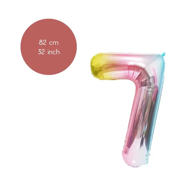 Fienosa Cijfer Ballonnen Nummer 7 - Regenboog Kleuren - 82 Cm - Helium Ballon - Leeftijd Verjaardag - Verjaardagsballon - Verjaardag thumbnail