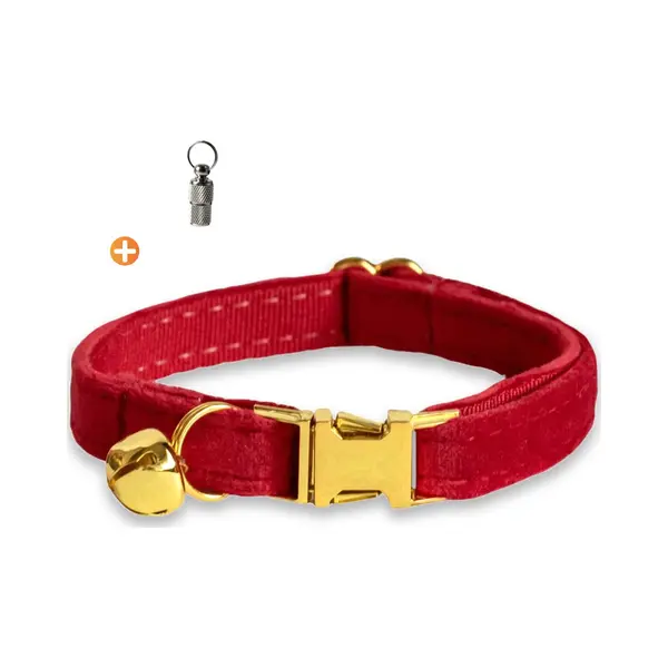 Ace Pets Kattenhalsband Met Belletje – Halsband Kat & Kitten - Kittenhalsband & Kattenbandje - Kattenbelletje -Pluche Velvet - Rood thumbnail