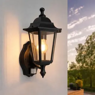Ledvion Classic Vela, Klassische Außenlampe Mit Sensor, Schwarz, E27 Fassung, Wandlampe, Außenlampe, IP44