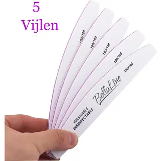 BellaLine Profi-Nagelfeilen 100/180 Grit – 5 Stück – Halbmond-Form – Für Gel-, Acryl- & Naturnägel – Waschbar & Wiederverwendbar