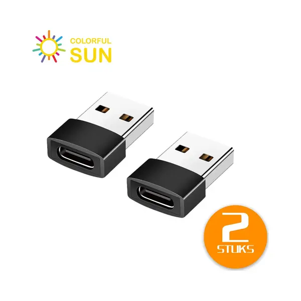 Colorful Sun® Usb-A Naar Usb-C Adapter - 2 Stuks - Usb A To Usb C - Usb A Male Naar Usb C Female - Hub - Verloop - Zwart thumbnail