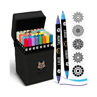 Napi 48 Acrylstiften Dual Tip - Twinmarkers - Verfstiften Happy Stones - Stenen Schilderen Met Acryl Verf Marker Stiften - Volwassenen En Kinderen -