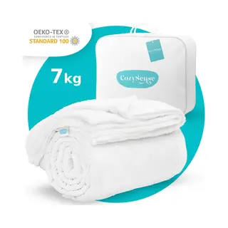 CozySense® Weighted Blanket 7 Kg - Gewichtsdecke - Gewichtsdecke Mit Glass-Flow® Druckverteilung - Inklusive Waschbarem Bezug - 140x200 Cm - Weiß
