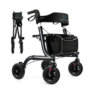 Safe Age® Rollator - Lichtgewicht Opvouwbaar - Gevoerde Zitting En Rugleuning - Zwart