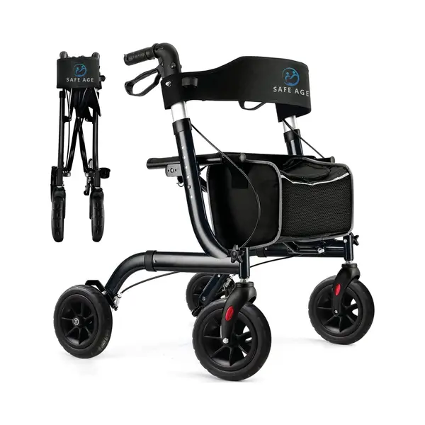 Safe Age Rollator Faltbar Und Leicht Mit Sitz – Stabiler Aluminiumrahmen Mit 6-fach Höhenverstellbaren Griffen Für Maximalen Komfort Und Anpassbar An Jedes thumbnail