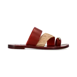 Sacha Burgundy Leren Slippers Met Goudkleurig Detail