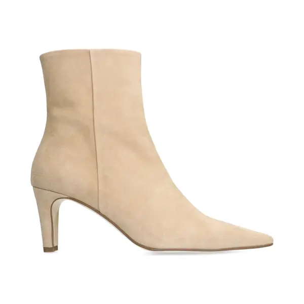 Manfield Beigefarbene Veloursleder-Stiefeletten Mit Absatz thumbnail