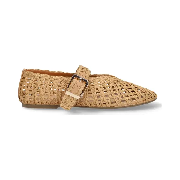 Manfield Beigefarbene Raffia-Ballerinas thumbnail