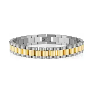 TrendFox Heren Armband Presidential - Horlogeband Stijl - Zilver / Goud Kleurig - Staal - 10mm - Schakelarmband - Armbanden - Valentijnsdag - Valentijn