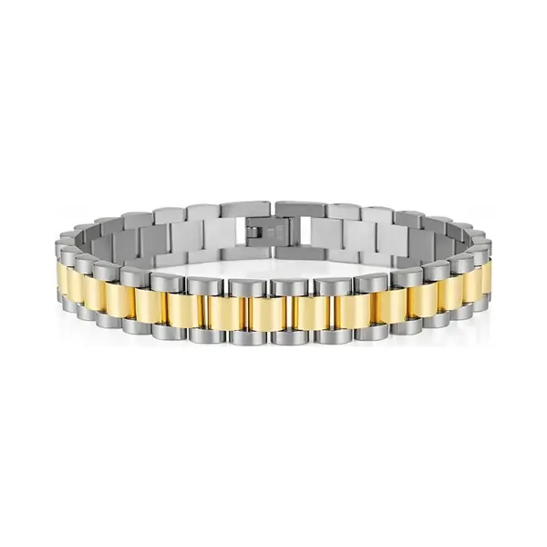 TrendFox Heren Armband Presidential - Horlogeband Stijl - Zilver / Goud Kleurig - Staal - 10mm - Schakelarmband - Armbanden - Valentijnsdag - Valentijn thumbnail