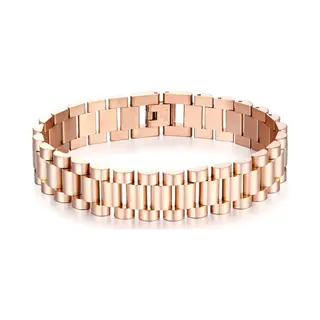 TrendFox Heren Armband Presidential - Horlogeband Stijl - Rosé Goud Kleurig - Staal - 15mm - Schakelarmband - Armbanden - Valentijnsdag - Valentijn Cadeautje