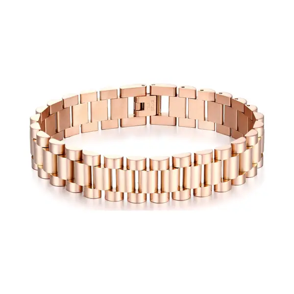 TrendFox Heren Armband Presidential - Horlogeband Stijl - Rosé Goud Kleurig - Staal - 15mm - Schakelarmband - Armbanden - Valentijnsdag - Valentijn Cadeautje thumbnail