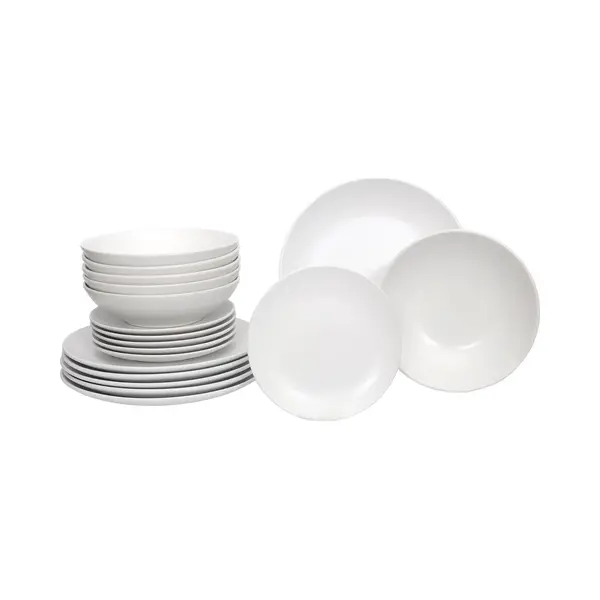 Luzzo® Serviesset Aland 6 Persoons Aardewerk - 18-delig Met Pastaborden - Mat Wit thumbnail
