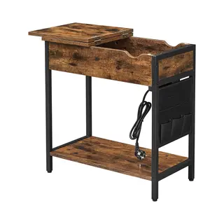 Hoppa! Bijzettafel | Nachtkastje | Vintage Bruin-zwart | 31, 5 X 60 X 60 Cm (B X D X H)