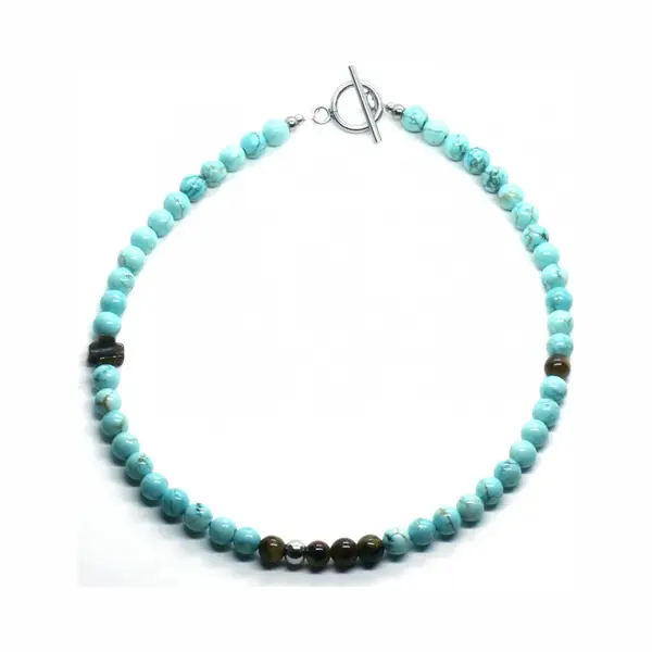 Ibiza Men Mens Jewellery IbizaMen Kids - Jongens - Ketting - Edelsteen - Turkoois - Turquoise - 6mm - 36 Cm thumbnail
