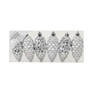 Inge-glas Christmas Goods Kersthangers - 6x - Dennenappels - Zilver - 9 Cm - Kerstornamenten