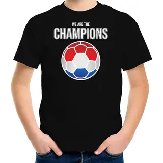 Bellatio Decorations Nederland Ek/ Wk Supporter T-shirt - We Are The Champions Met Nederlandse Voetbal - Zwart - Kinderen - Kleding / Shirt 158/164