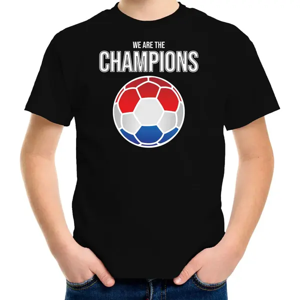 Bellatio Decorations Nederland Ek/ Wk Supporter T-shirt - We Are The Champions Met Nederlandse Voetbal - Zwart - Kinderen - Kleding / Shirt 158/164 thumbnail