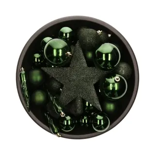 Bellatio Decorations Kerstballen Set - 33x St - Met Ster Piek - Donkergroen - Kunststof - Onbreekbaar - Kerstversiering