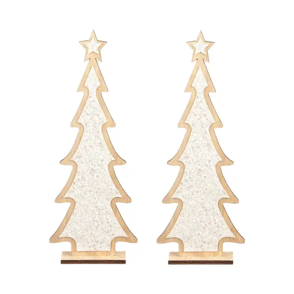 2x Stuks Kerstdecoratie Houten Kerstboom Glitter Wit 35, 5 Cm - Vensterbank Kerstdecoratie Houten Kerstbomen thumbnail