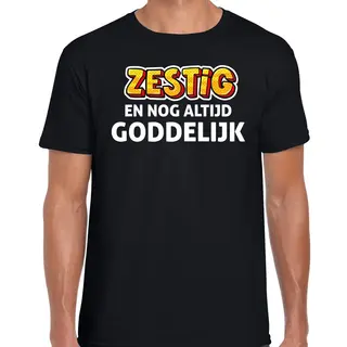 Bellatio Decorations Verjaardag Cadeau T-shirt - 60 Jaar - Zestig En Goddelijk - Zwart - Voor Heren - Leeftijd Xxl