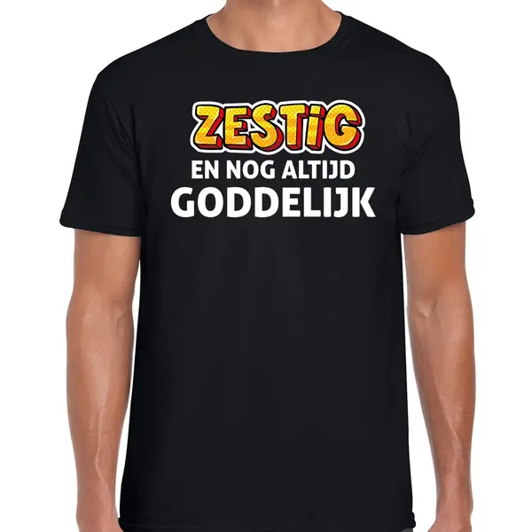 Bellatio Decorations Verjaardag Cadeau T-shirt - 60 Jaar - Zestig En Goddelijk - Zwart - Voor Heren - Leeftijd Xxl thumbnail