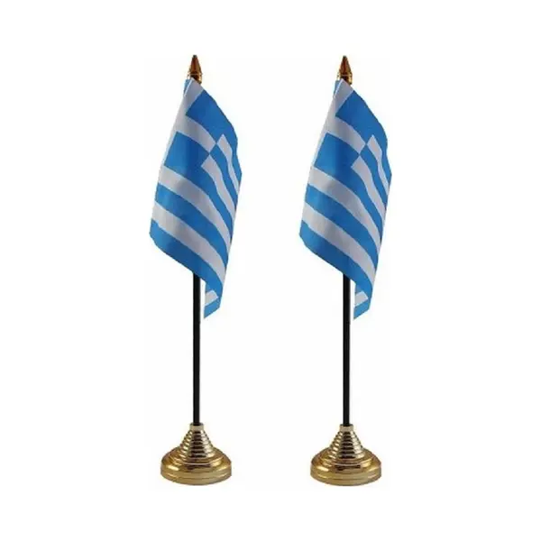 Griekenland Tafelvlaggetjes - 2x Stuks - 10 X 15 Cm - Met Gouden Standaard - H27 Cm - Landen Versiering - Feestartikelen thumbnail