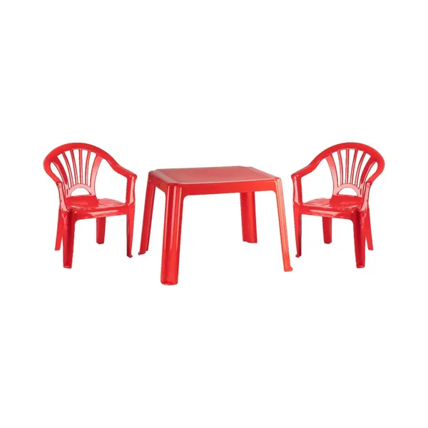 Kunststof Kindertuinset Tafel Met 2 Stoelen Rood thumbnail