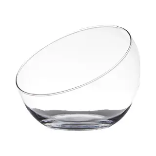 Bellatio Design Hakbijl Glass Bolvaas Schuine Schaal - 1x - Transparant - Gerecycled Glas - D20 X H17 Cm - Bloemen/takken