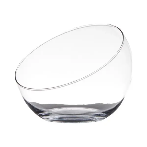 Bellatio Design Hakbijl Glass Bolvaas Schuine Schaal - 1x - Transparant - Gerecycled Glas - D20 X H17 Cm - Bloemen/takken thumbnail