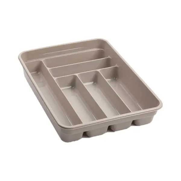 Plasticforte Bestekbak - 2x Stuks - 6 Vaks - Taupe - 40 X 30 X 7 Cm - Bestekhouder - Lade Verdelers thumbnail