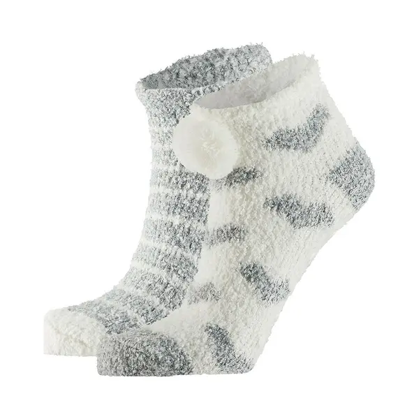 Apollo Bedsokken / Huissokken - Dames - 2-pack - Grijs/wit - One Size - Slaapsokken - Slofsokken thumbnail
