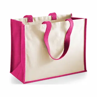 2x Stuks Jute Katoenen Boodschappentas In Het Fuchsia Roze/natural 44 X 33 X 19 Cm
