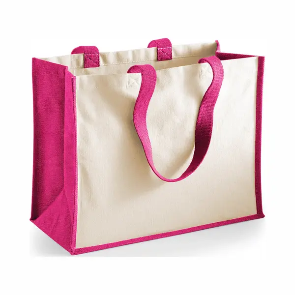 2x Stuks Jute Katoenen Boodschappentas In Het Fuchsia Roze/natural 44 X 33 X 19 Cm thumbnail