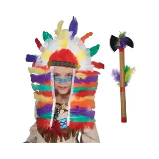 PartyXplosion Indiaan Verkleed Accessoire Set Hoofdtooi En Bijl - Carnaval Verkleed Accessoires Indiaan